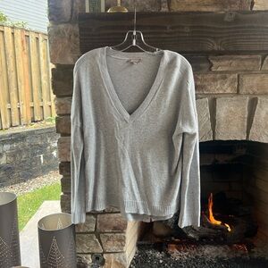 Lilla P. Cotton/Modal Curved Hem Texture Gray V-Neck XL Sweater